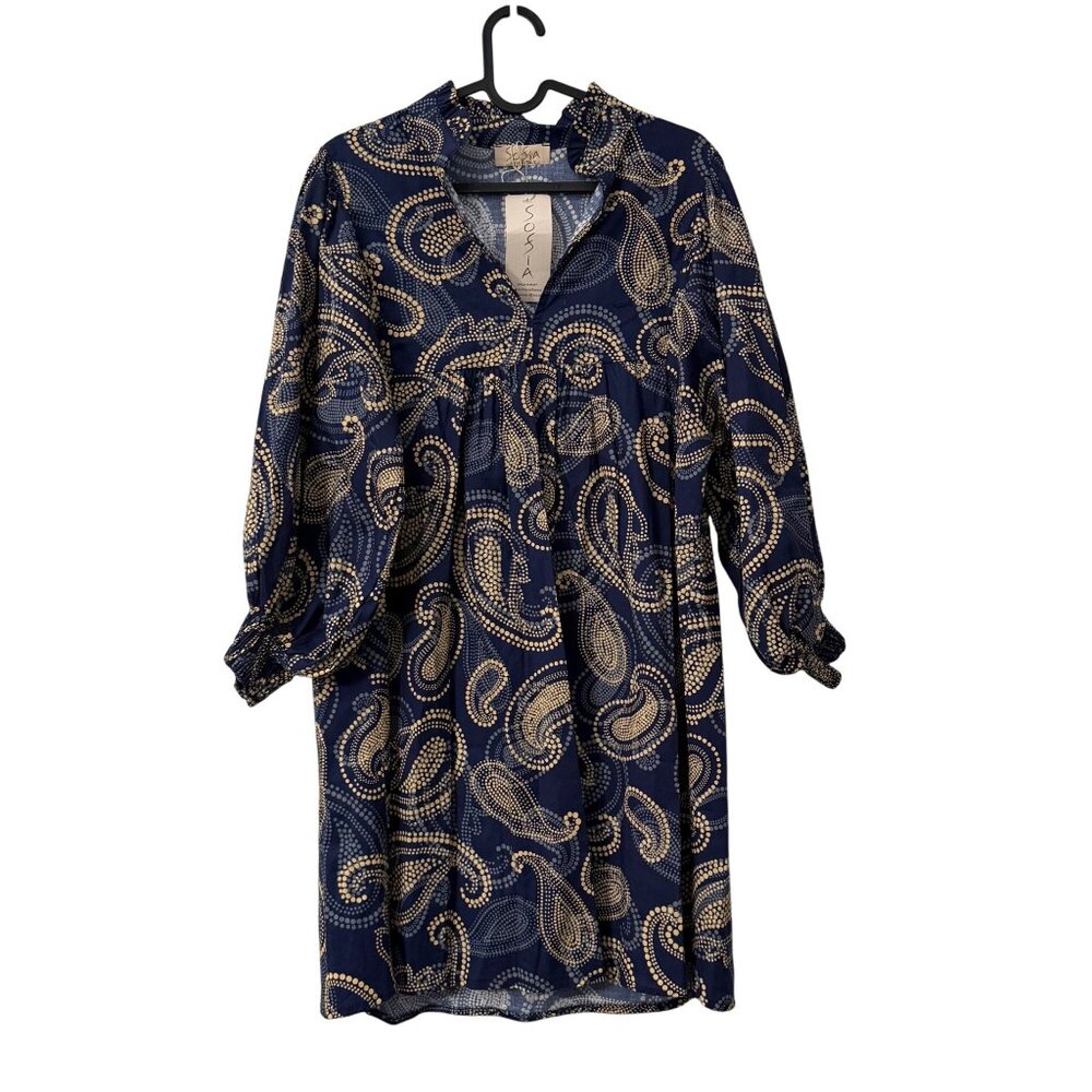 Sofia Collections Italy Giada Paisley Dots Pattern Long Sleeve Dress OS NEW